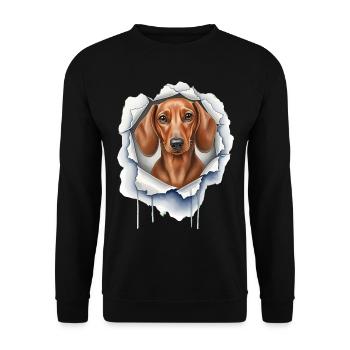 Funny dachshund peeps out of crack - Cute dog - Unisex Sweatshirt - black - Front - Alina (178cm) & Michal (187cm)