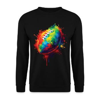 Rugbyball – Farbenfrohes Sportdesign für Fans - Unisex Pullover - Schwarz - Vorne - Alina (178cm) & Michal (187cm)