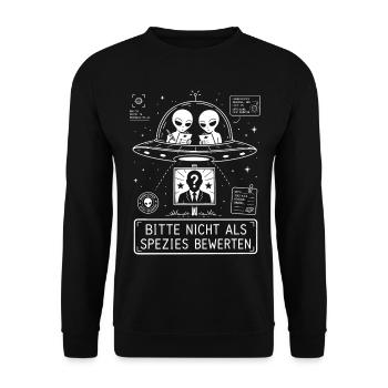 Bitte nicht als Spezies bewerten - Unisex Pullover - Schwarz - Vorne - Alina (178cm) & Michal (187cm)