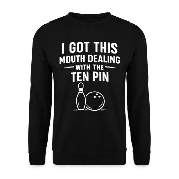Bowling-Humor Lustiger Sportgeschenk - Unisex Pullover - Schwarz - Vorne - Alina (178cm) & Michal (187cm)