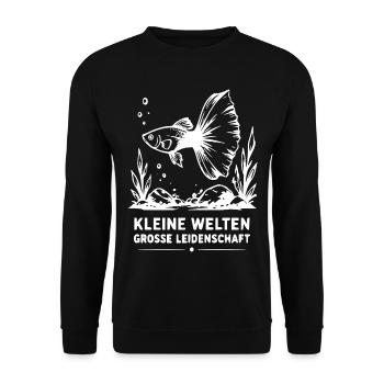 Kleine Welten, Große Leidenschaft Fisch - Unisex Pullover - Schwarz - Vorne - Alina (178cm) & Michal (187cm)