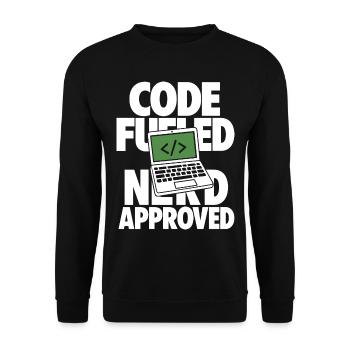 Code Fueled Nerd Approved – Entwickler Humor - Unisex Pullover - Schwarz - Vorne - Alina (178cm) & Michal (187cm)