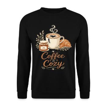 Kaffee & Gemütlichkeit - Unisex Pullover - Schwarz - Vorne - Alina (178cm) & Michal (187cm)