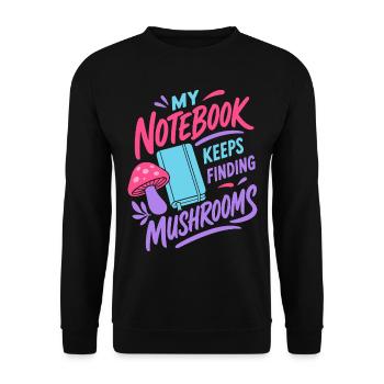 Notizbuch findet immer Pilze - Unisex Pullover - Schwarz - Vorne - Alina (178cm) & Michal (187cm)