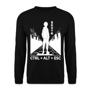 Cyberpunk-Silhouette mit CTRL ALT ESC - Unisex Pullover - Schwarz - Vorne - Alina (178cm) & Michal (187cm)