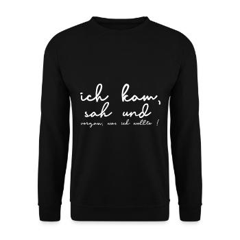 Ich kam, sah und vergaß - Unisex Pullover - Schwarz - Vorne - Alina (178cm) & Michal (187cm)