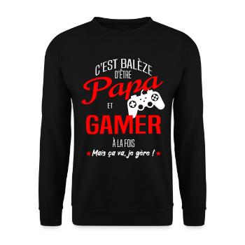 PAPA GAMER - Sweat-shirt Unisexe - noir - Devant - Alina (178cm) & Michal (187cm)