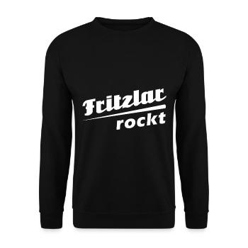 Fritzlar rockt - Textdesign mit Stadtnamen - Unisex Pullover - Schwarz - Vorne - Alina (178cm) & Michal (187cm)