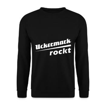 Uckermark rockt - Textdesign mit Stadtnamen - Unisex Pullover - Schwarz - Vorne - Alina (178cm) & Michal (187cm)
