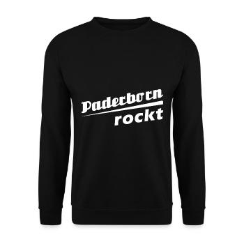 Paderborn rockt - Textdesign mit Stadtnamen - Unisex Pullover - Schwarz - Vorne - Alina (178cm) & Michal (187cm)