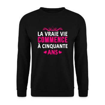 real life begins at age 50 - Unisex Sweatshirt - black - Front - Alina (178cm) & Michal (187cm)