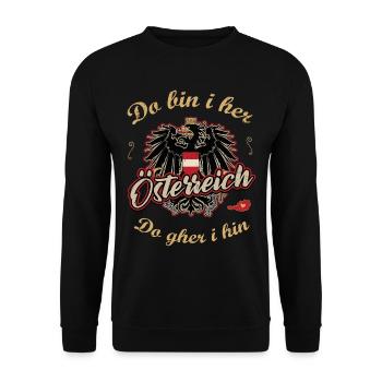 Österreich Do bin i her do gher i hin Adler Wappen - Unisex Pullover - Schwarz - Vorne - Alina (178cm) & Michal (187cm)