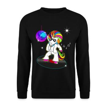 Vintage Einhorn Disco 70er Jahre 80er Jahre Afro Frisur - Unisex Pullover - Schwarz - Vorne - Alina (178cm) & Michal (187cm)
