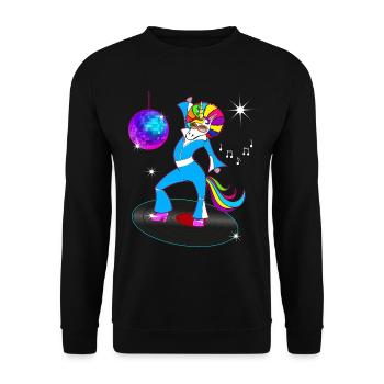 Kostüm Jahrgang 80 Vintage Einhorn Disco - Unisex Pullover - Schwarz - Vorne - Alina (178cm) & Michal (187cm)