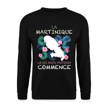 La martinique Fleurs Et Plante Citation Histoire - Sweat-shirt Unisexe - noir - Devant - Alina (178cm) & Michal (187cm)