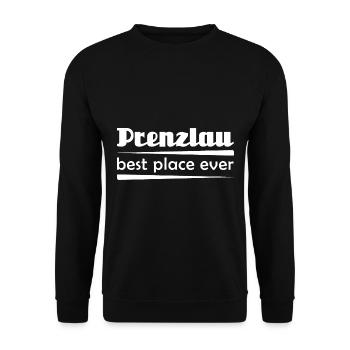 Prenzlau - Stadt best place ever - Unisex Pullover - Schwarz - Vorne - Alina (178cm) & Michal (187cm)