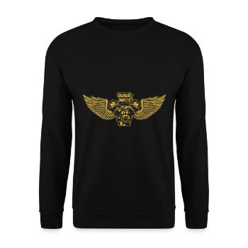 V8 Motor US Car Muscle Car Diesel Benzin Flügel - Unisex Pullover - Schwarz - Vorne - Alina (178cm) & Michal (187cm)