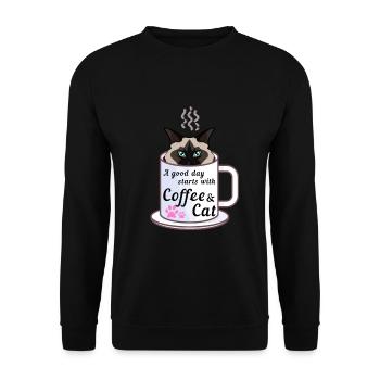 A Good Day Starts With A Coffee & A Birman Cat - Unisex Sweatshirt - black - Front - Alina (178cm) & Michal (187cm)