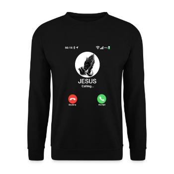 Jesus calls - Christian Jesus mobile phone call - Unisex Sweatshirt - black - Front - Alina (178cm) & Michal (187cm)