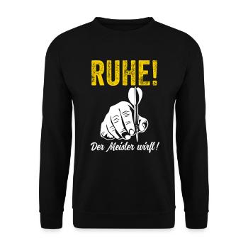Dart - Ruhe der Meister wirft Sprüche Dartspieler - Unisex Pullover - Schwarz - Vorne - Alina (178cm) & Michal (187cm)