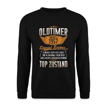 Oldtimer Baujahr 1957 Geboren Jahrgang Geburtstag - Unisex Pullover - Schwarz - Vorne - Alina (178cm) & Michal (187cm)