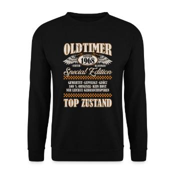 Oldtimer Baujahr 1968 Geboren Jahrgang Geburtstag - Unisex Pullover - Schwarz - Vorne - Alina (178cm) & Michal (187cm)