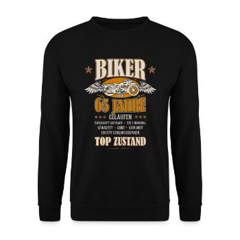 65. Geburtstag Mann Geschenk lustig Biker Motorrad - Unisex Pullover - Schwarz - Vorne - Alina (178cm) & Michal (187cm)