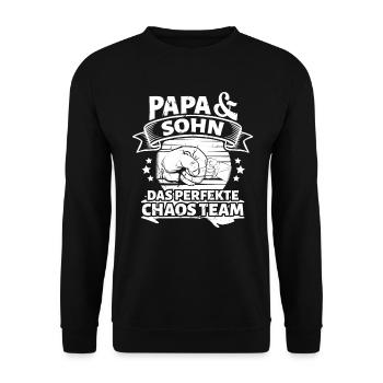 Papa Vater und Sohn - Unisex Pullover - Schwarz - Vorne - Alina (178cm) & Michal (187cm)