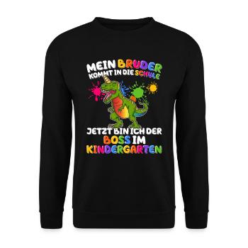 Mein Bruder Kommt In Die Schule Kindergarten - Unisex Pullover - Schwarz - Vorne - Alina (178cm) & Michal (187cm)