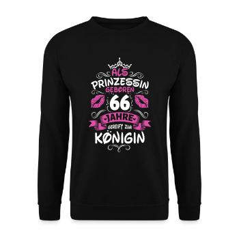 Als Prinzessin Geboren 66 Geburtstag Frau Mama - Unisex Pullover - Schwarz - Vorne - Alina (178cm) & Michal (187cm)