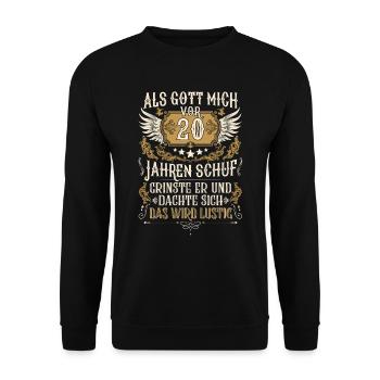 Als Gott mich vor 20 Jahren schuf 20. Geburtstag - Unisex Pullover - Schwarz - Vorne - Alina (178cm) & Michal (187cm)