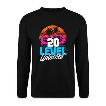 Niveau 20 Débloqué 20ème anniversaire Gamer 80s rétro - Sweat-shirt Unisexe - noir - Devant - Alina (178cm) & Michal (187cm)