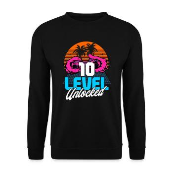 Level 10 Unlocked 10th Birthday Gamer 80s retro - Unisex Sweatshirt - black - Front - Alina (178cm) & Michal (187cm)