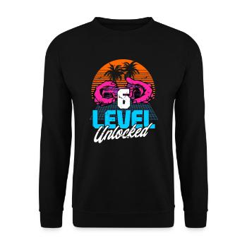 Level 6 Unlocked 6th Birthday Gamer 80s retro - Unisex Sweatshirt - black - Front - Alina (178cm) & Michal (187cm)