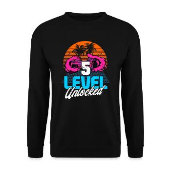 Level 5 Unlocked 5th Birthday Gamer 80s retro - Unisex Sweatshirt - black - Front - Alina (178cm) & Michal (187cm)
