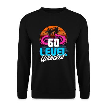 Level 60 Unlocked 60. Geburtstag Gamer 60er retro - Unisex Pullover - Schwarz - Vorne - Alina (178cm) & Michal (187cm)
