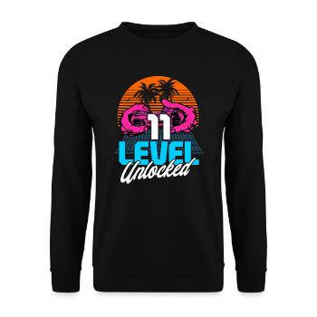 Level 11 Unlocked 11th Birthday Gamer 80s retro - Unisex Sweatshirt - black - Front - Alina (178cm) & Michal (187cm)