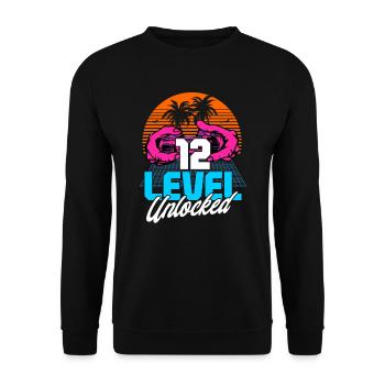Level 12 Unlocked 12. Geburtstag Gamer 80er retro - Unisex Pullover - Schwarz - Vorne - Alina (178cm) & Michal (187cm)