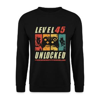 Level 45 Unlocked Gamer Turning 45th Birthday Gift - Unisex Sweatshirt - black - Front - Alina (178cm) & Michal (187cm)