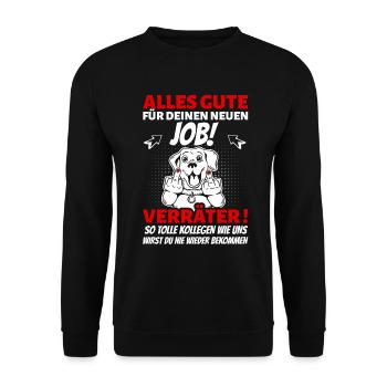Alles gute für deinen neuen Job Verräter Abschied - Unisex Pullover - Schwarz - Vorne - Alina (178cm) & Michal (187cm)