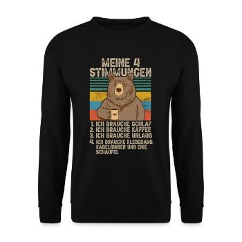 4 Stimmungen Katze Lustige Sprüche Kaffee - Unisex Pullover - Schwarz - Vorne - Alina (178cm) & Michal (187cm)