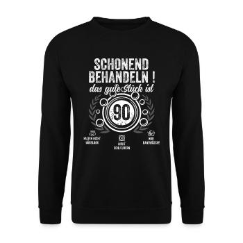 Schonend Behandeln neunzig Geschenk 90 Geburtstag - Unisex Pullover - Schwarz - Vorne - Alina (178cm) & Michal (187cm)