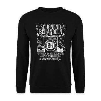 Schonend Behandeln 66 Jahre Geschenk 66 Geburtstag - Unisex Pullover - Schwarz - Vorne - Alina (178cm) & Michal (187cm)