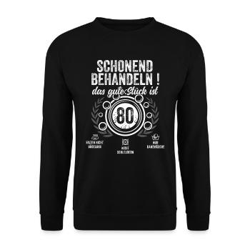 Schonend Behandeln achtzig Geschenk 80 Geburtstag - Unisex Pullover - Schwarz - Vorne - Alina (178cm) & Michal (187cm)