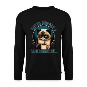 Guten Morgen Ganz dünnes Eis - Katze - Unisex Pullover - Schwarz - Vorne - Alina (178cm) & Michal (187cm)