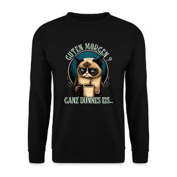 Guten Morgen Ganz dünnes Eis - Katze - Unisex Pullover - Schwarz - Vorne - Alina (178cm) & Michal (187cm)