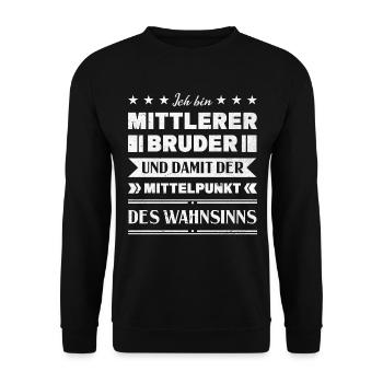 Mittelkind Sandwichkind Mittlerer Bruder - Unisex Pullover - Schwarz - Vorne - Alina (178cm) & Michal (187cm)