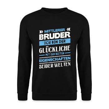Mittelkind Sandwichkind Mittlerer Bruder - Unisex Pullover - Schwarz - Vorne - Alina (178cm) & Michal (187cm)