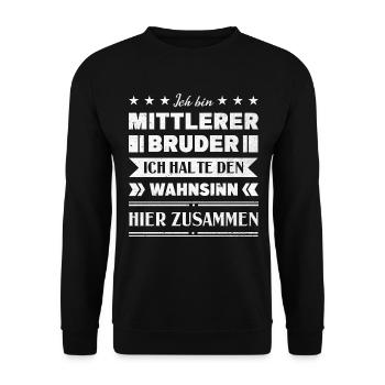 Mittelkind Sandwichkind Mittlerer Bruder - Unisex Pullover - Schwarz - Vorne - Alina (178cm) & Michal (187cm)