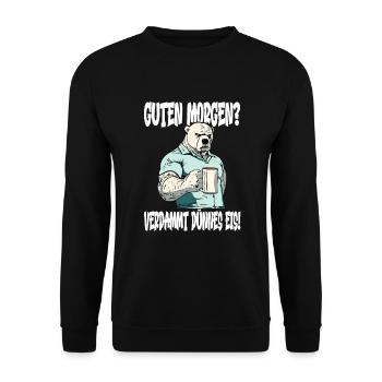 Kaffee Morgenmuffel grumpy Eisbär - Unisex Pullover - Schwarz - Vorne - Alina (178cm) & Michal (187cm)
